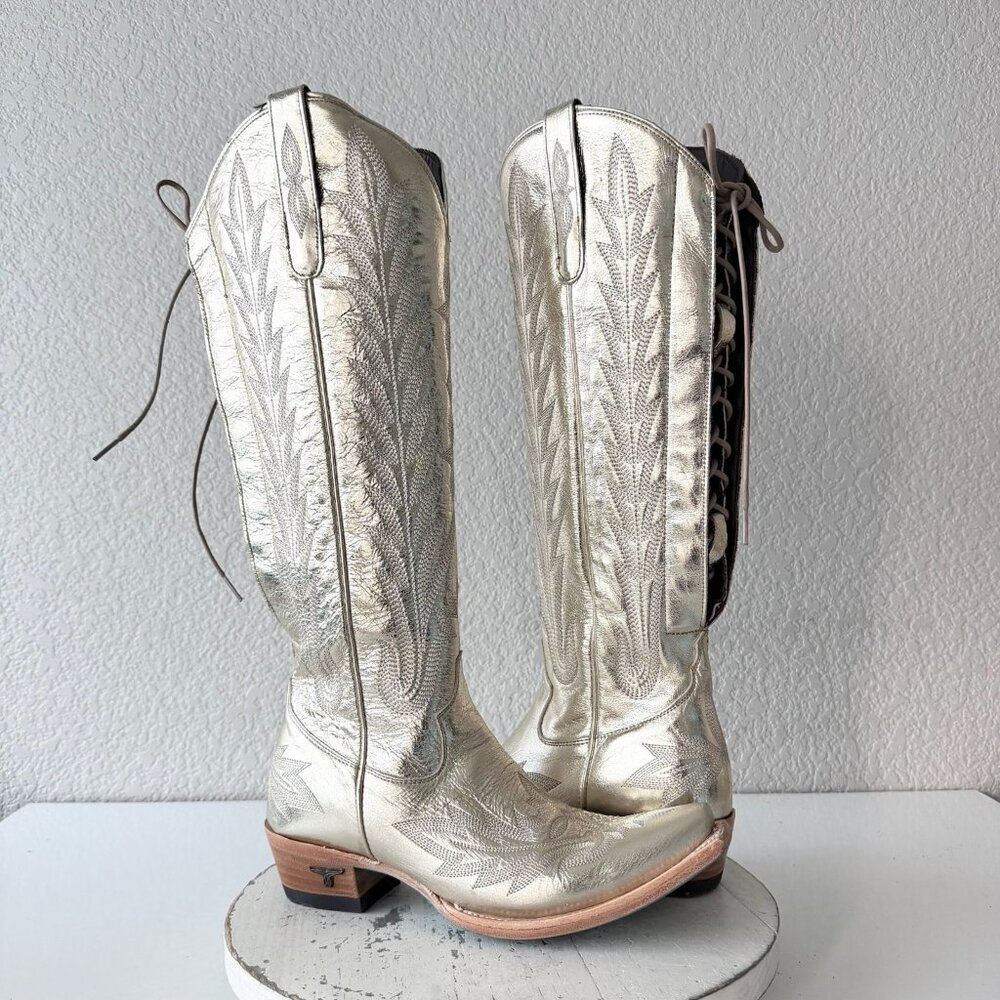 Lane LEXINGTON Knee High Womens Cowboy Boots 7.5 Gold Western Cowgirl Lace Up